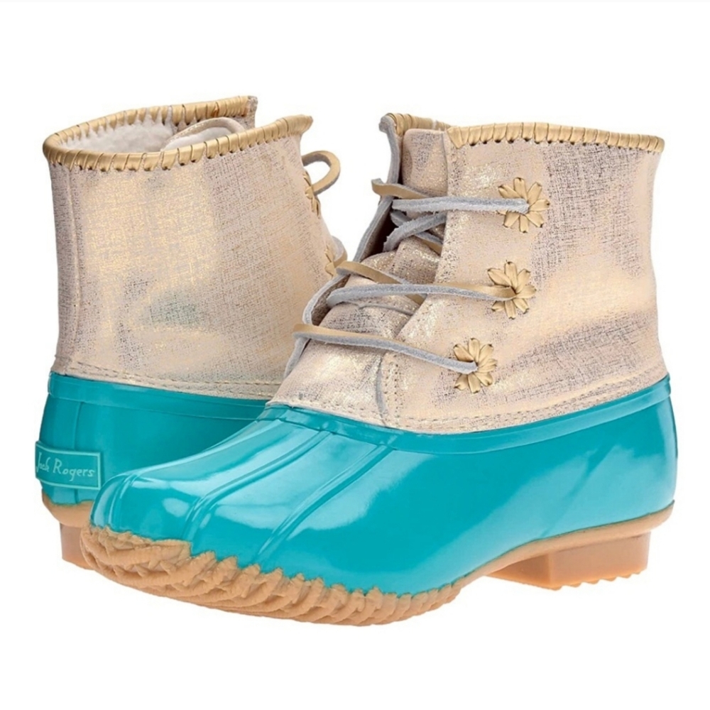Jack Rogers Teal and Gold Duck Boots - Size 7